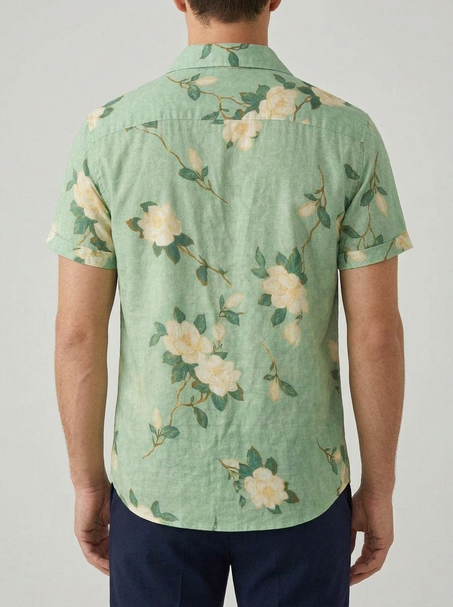 Cotton Floral Short Sleeve Shirt Men