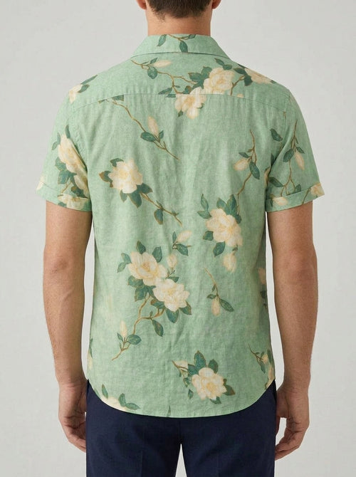 Cotton Floral Short Sleeve Shirt Men