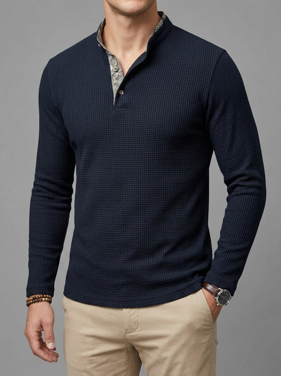 Men's Long Sleeve Polo Shirt – Cotton Contrast Collar