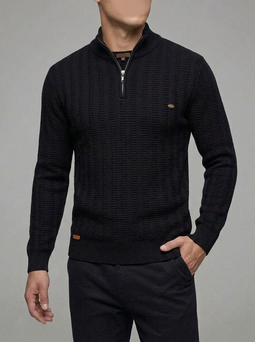 Ribbed Quarter Zip Sweater Men – Textured Wool