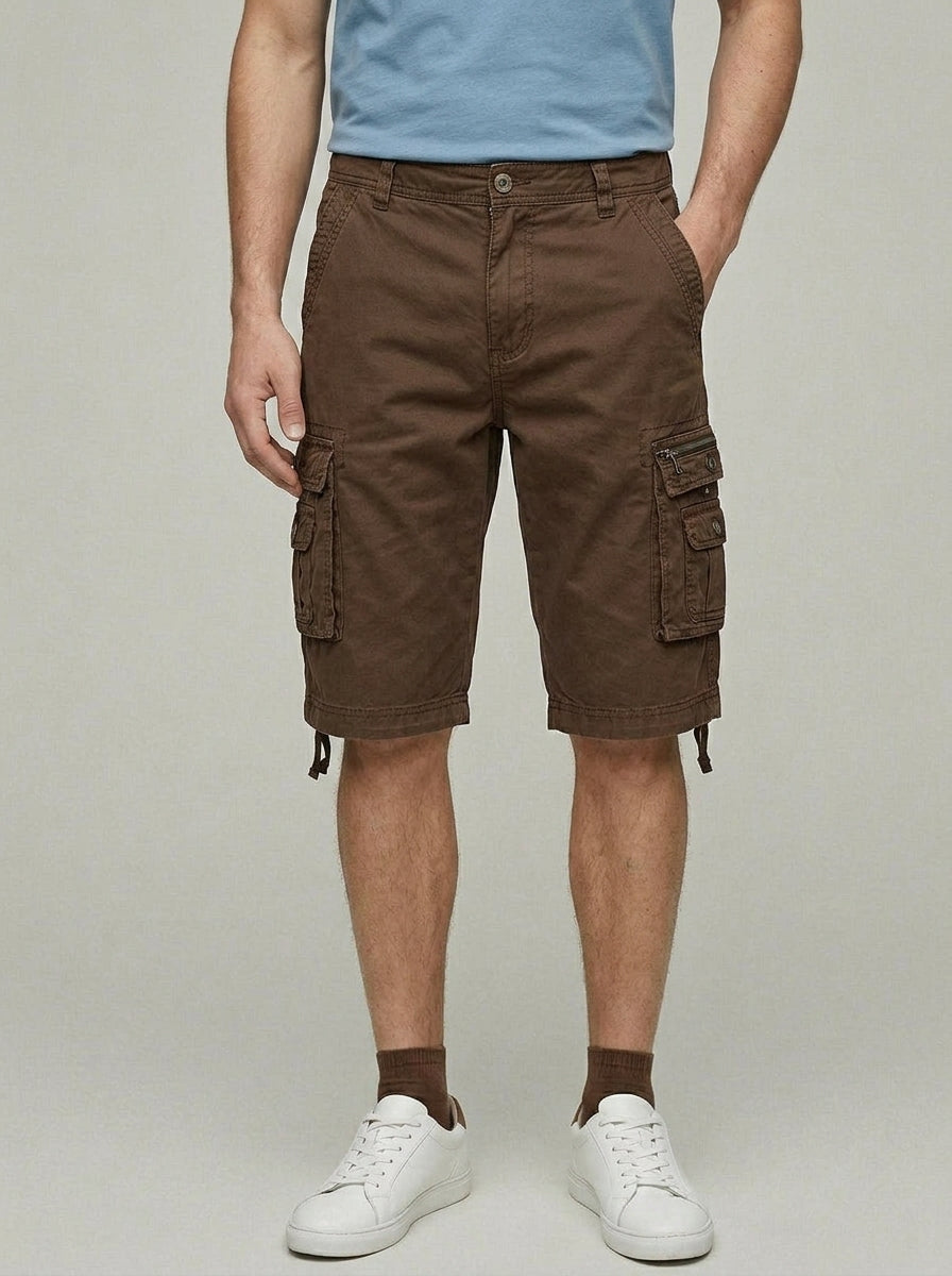 Denim Cargo Shorts Men Cotton Knee-Length