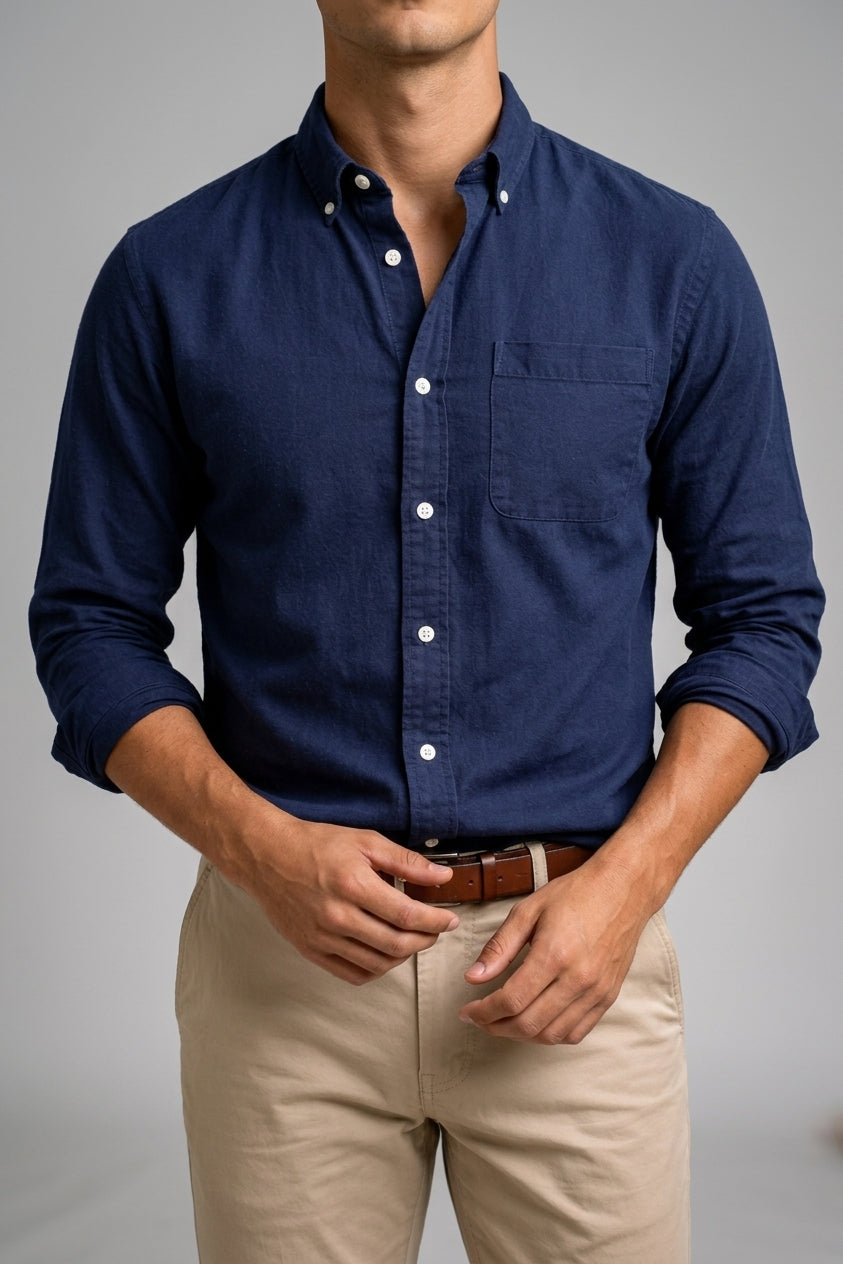 Cotton Button-Down Shirt Men Casual