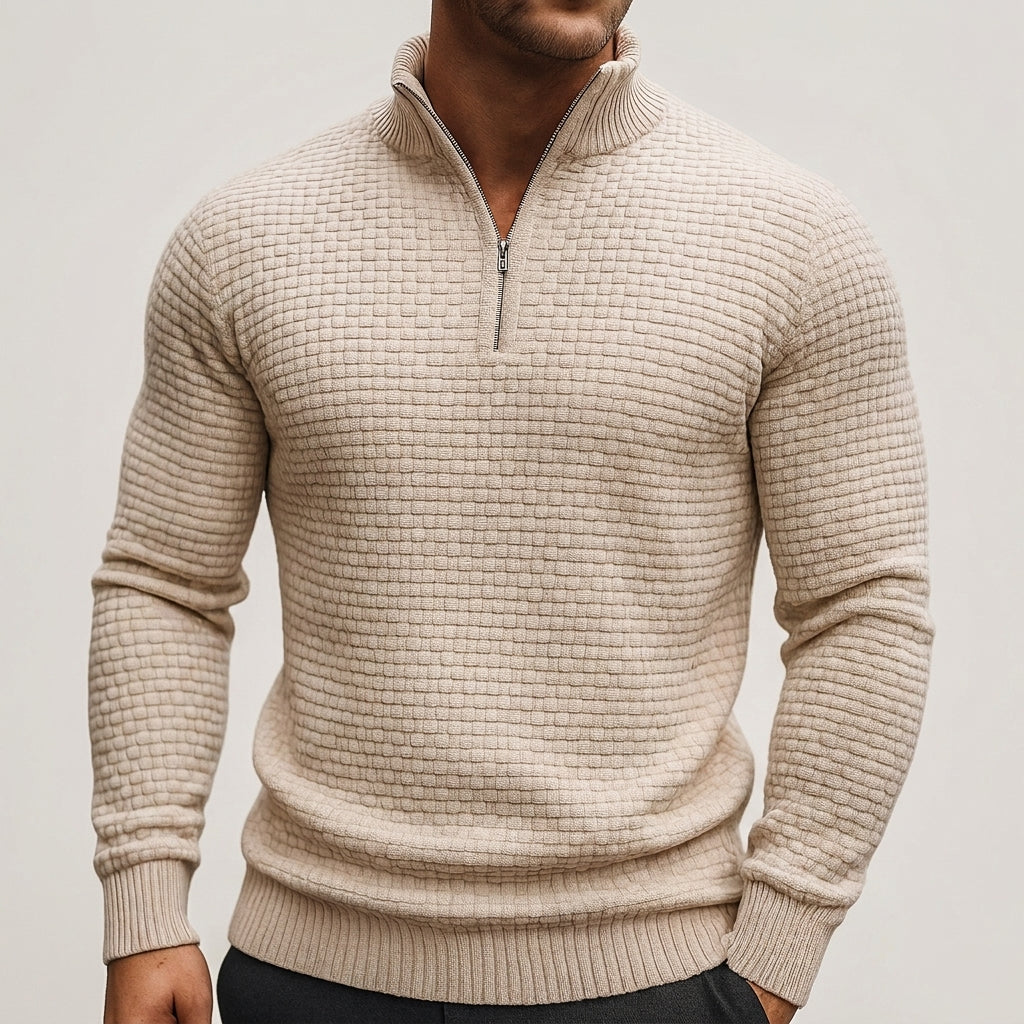 Men's Wool Waffle Quarter Zip Sweater – Ribbed