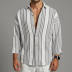 Linen Dress Shirt Men Striped