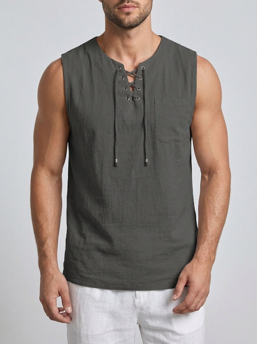 Knit Tank Top Lace Up Men