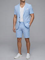 Short Sleeve Blazer Shorts Set Men