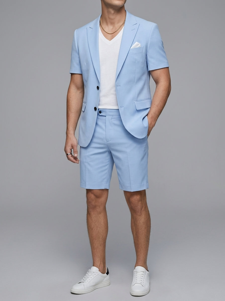 Short Sleeve Blazer Shorts Set Men