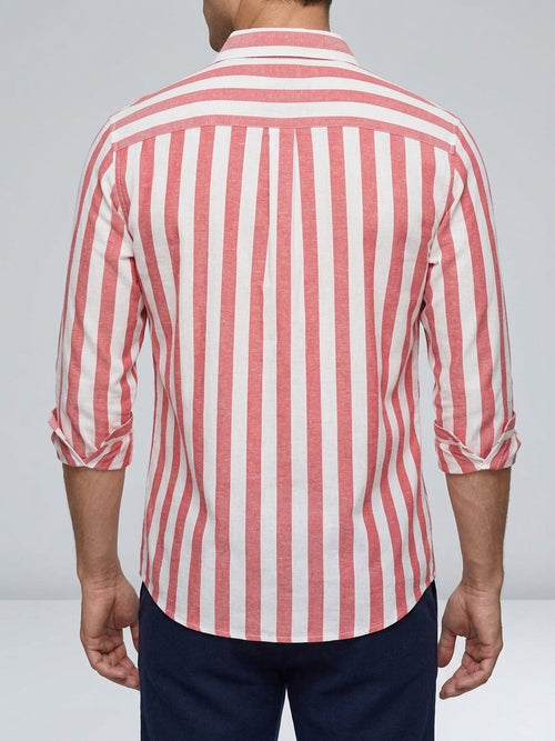 Cotton Blend Striped Long Sleeve Shirt Men Casual