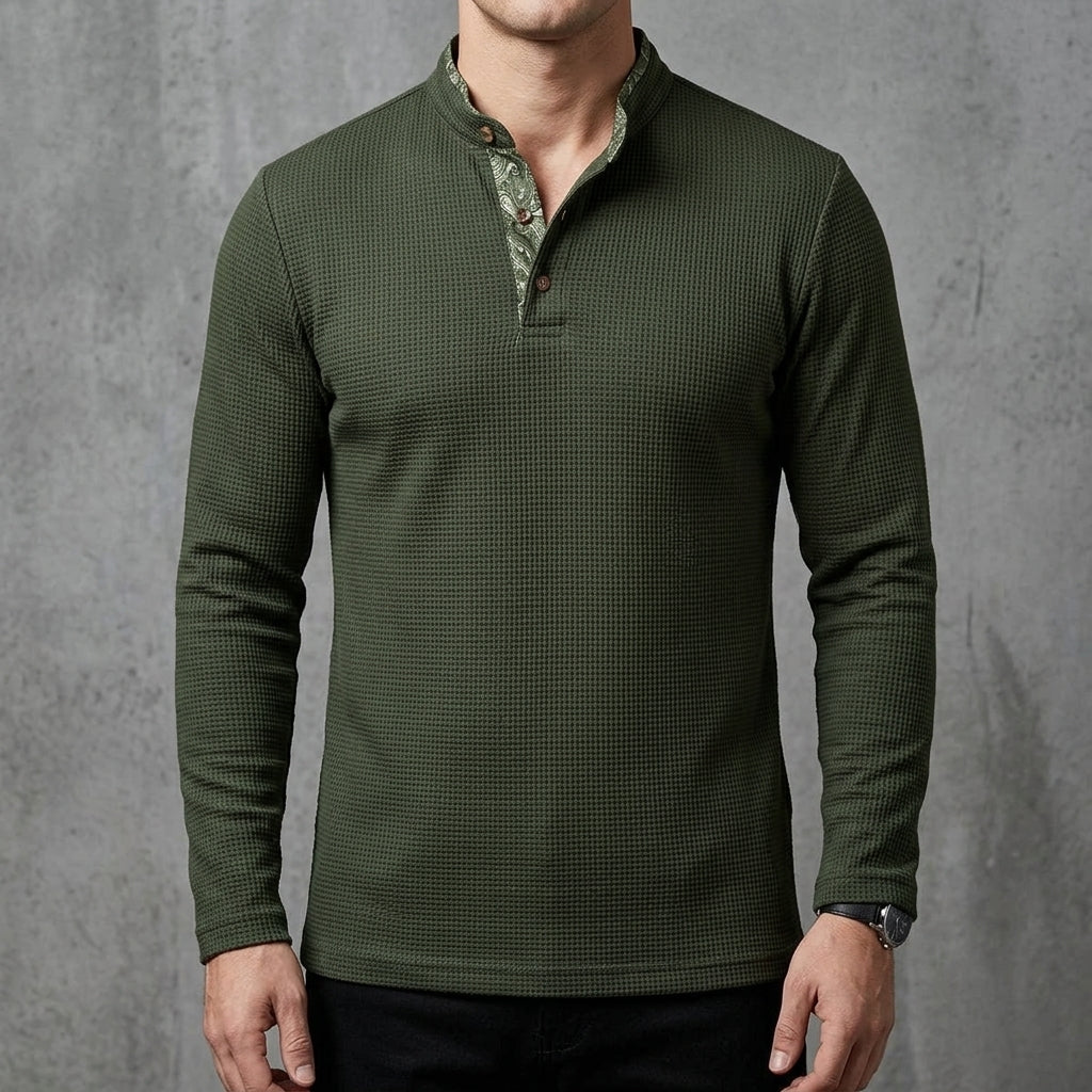 Men's Long Sleeve Polo Shirt – Cotton Contrast Collar