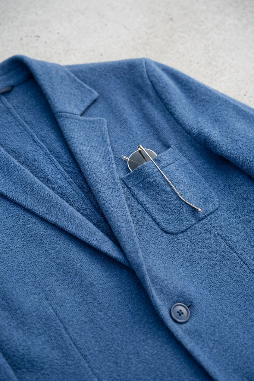 Men's Wool Knit Blazer Notch Lapel