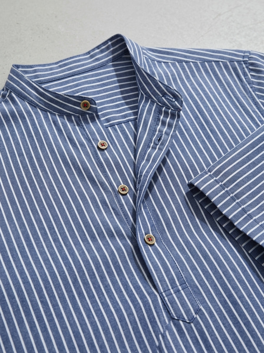 Mandarin Collar Henley Shirt Men