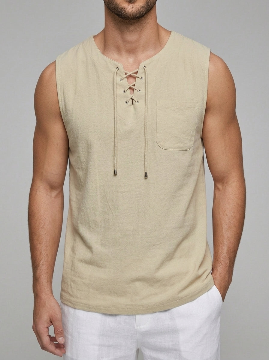 Knit Tank Top Lace Up Men