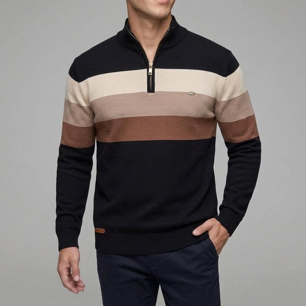 Wool Striped Quarter Zip Sweater Men