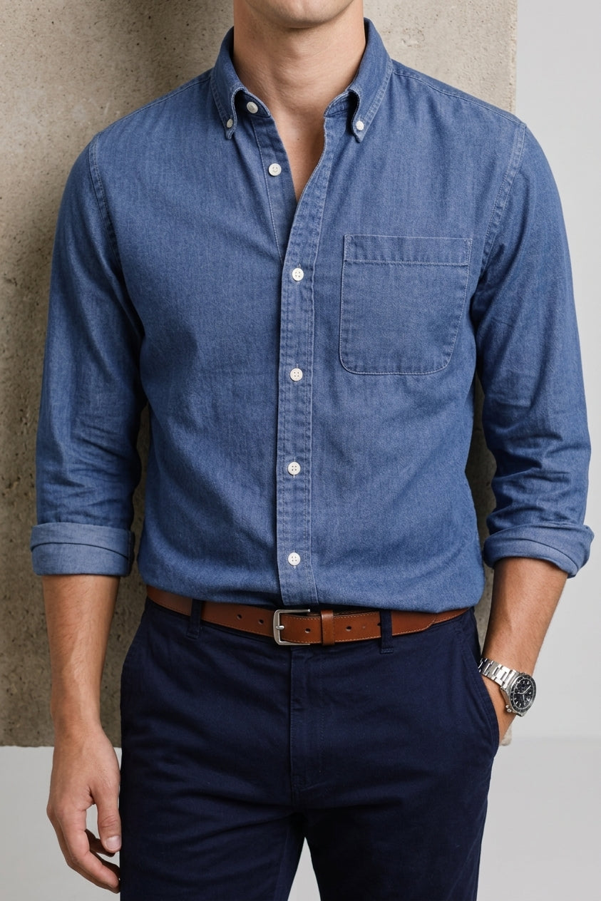 Cotton Button-Down Shirt Men Casual
