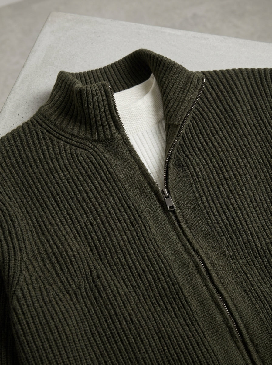 Wool Ribbed Quarter Zip Sweater Men