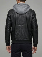 Men's Leather Moto Jacket with Hoodie