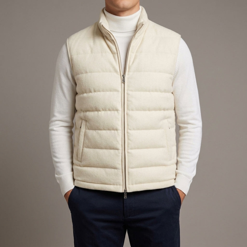 Fleece-Lined Wool Gilet Vest Men Lightweight Sleeveless