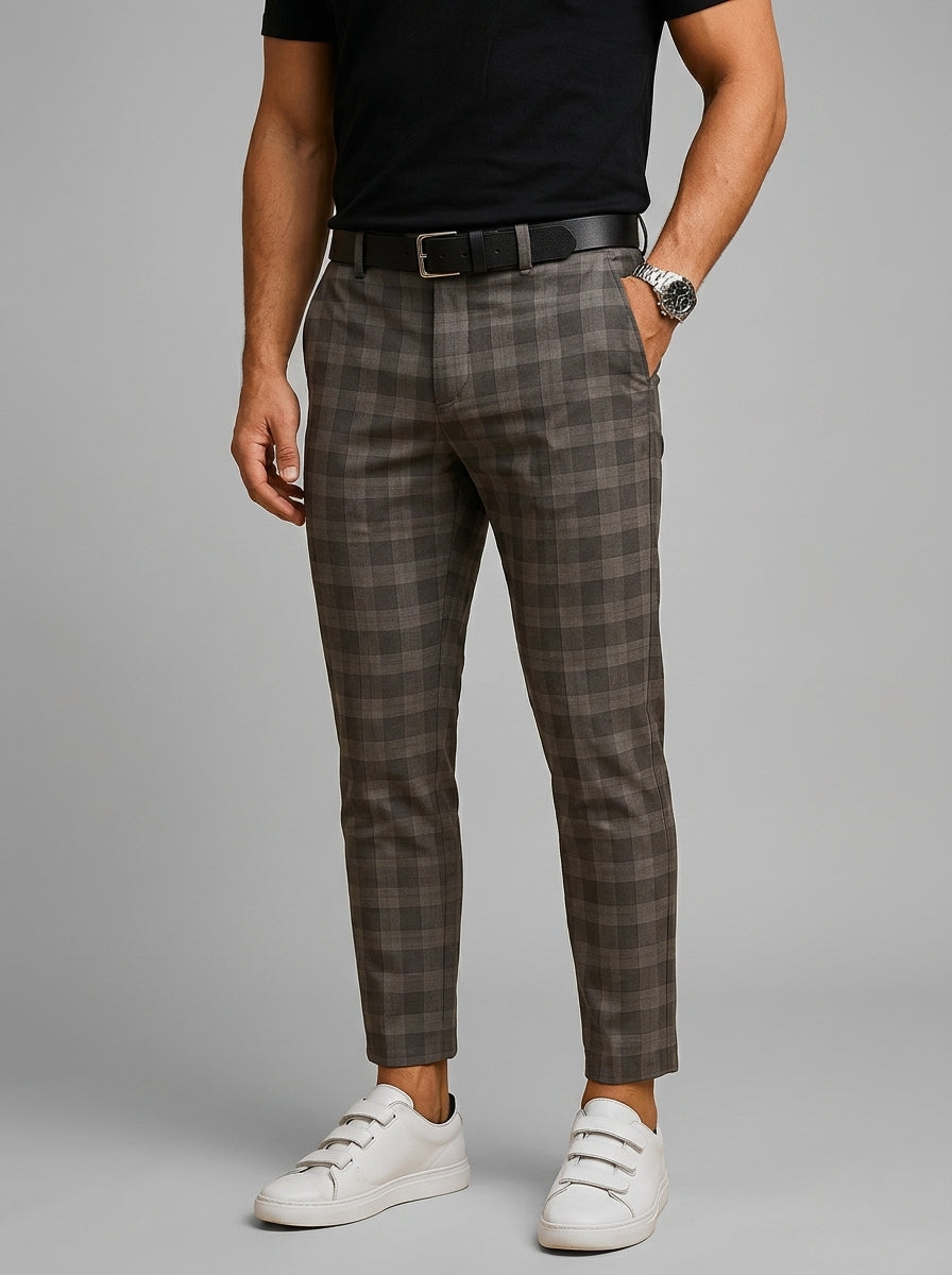 Checked Casual Trousers Men Relaxed Fit