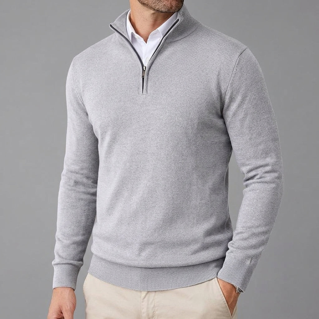 Wool Ribbed Quarter Zip Sweater Men