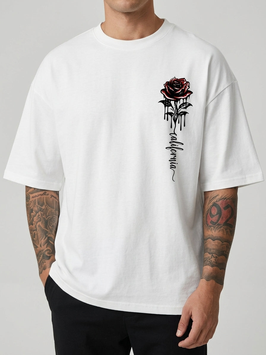 Cotton T-Shirt Rose Print Men Oversized