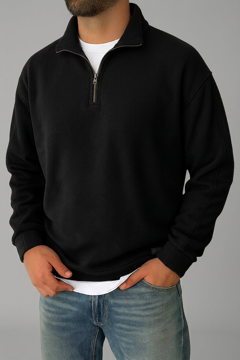 Wool Half Zip Jumper Men – Stand Collar Ribbed