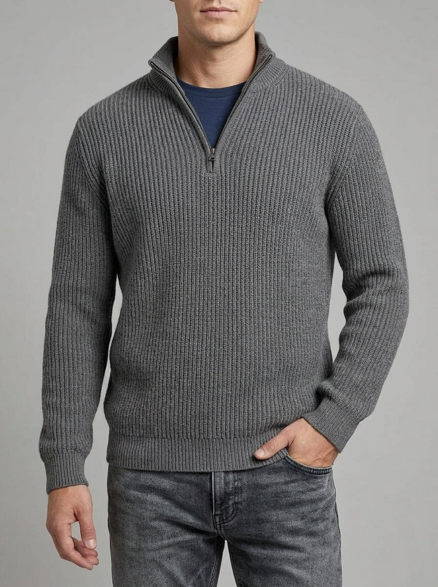 Ribbed Half Zip Jumper Men – Wool