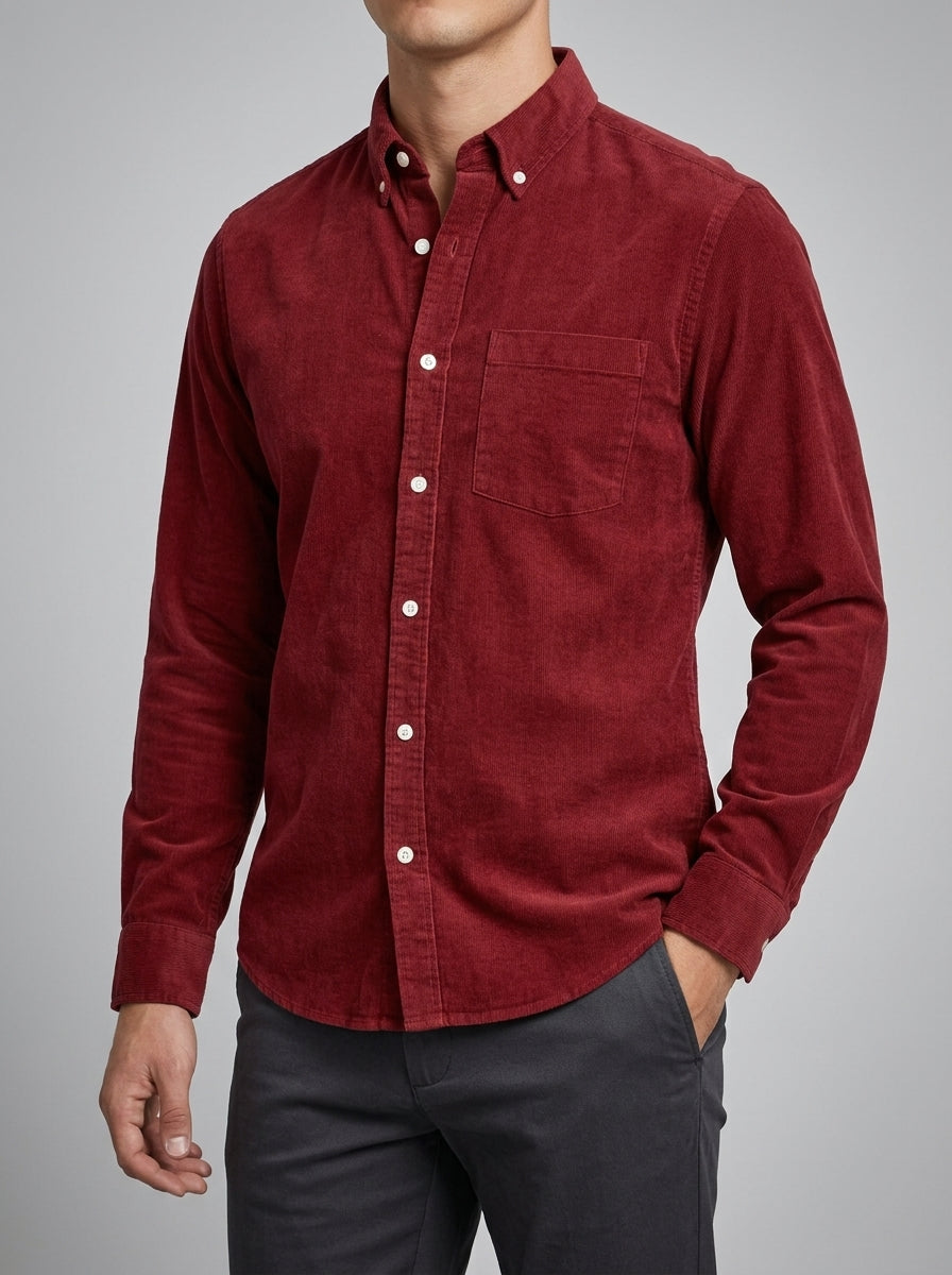 Cotton Button-Down Shirt Men Casual