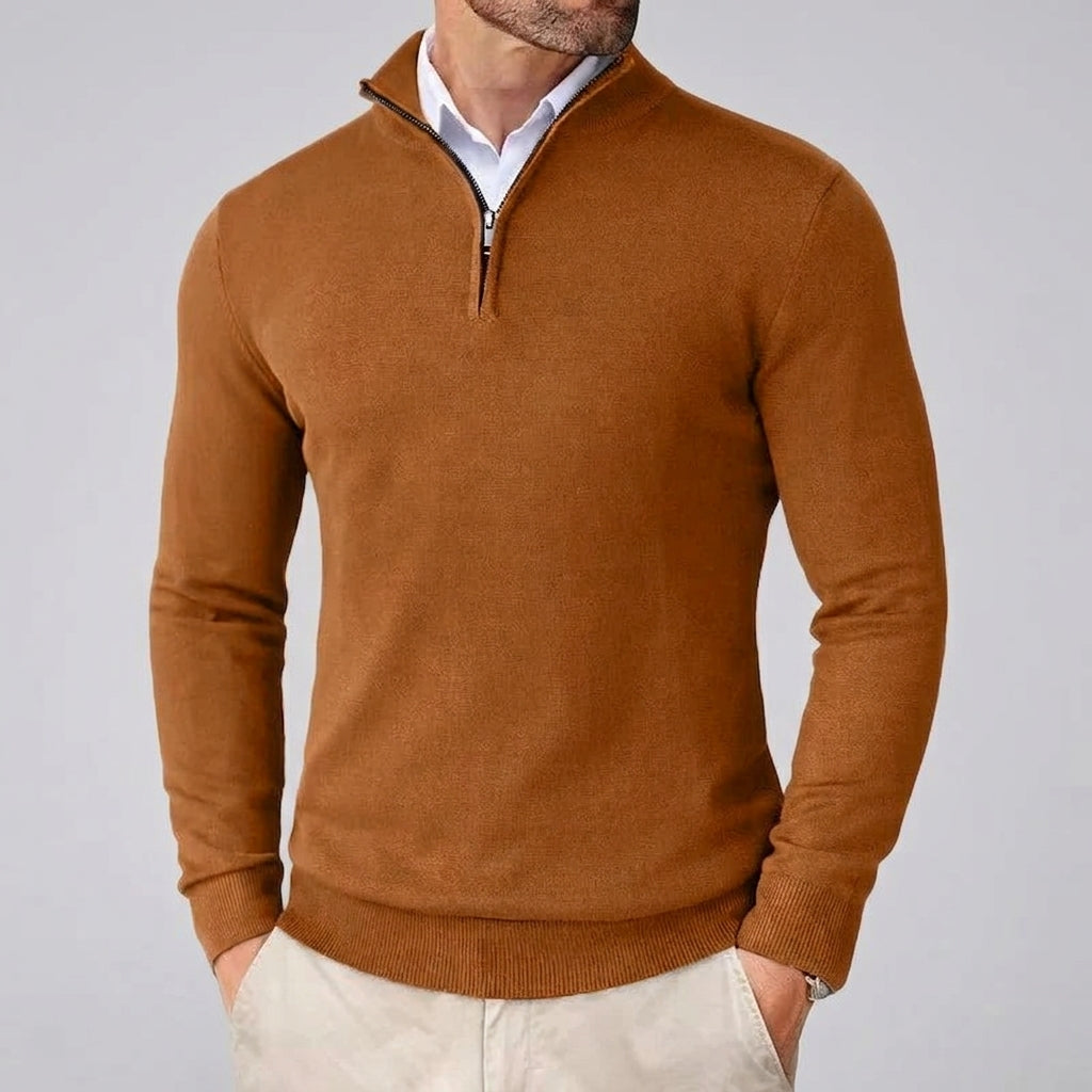 Wool Ribbed Quarter Zip Sweater Men