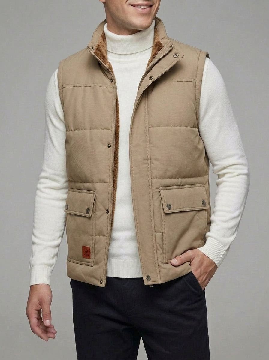 Fleece-Lined V-Neck Gilet Men Lightweight Blue
