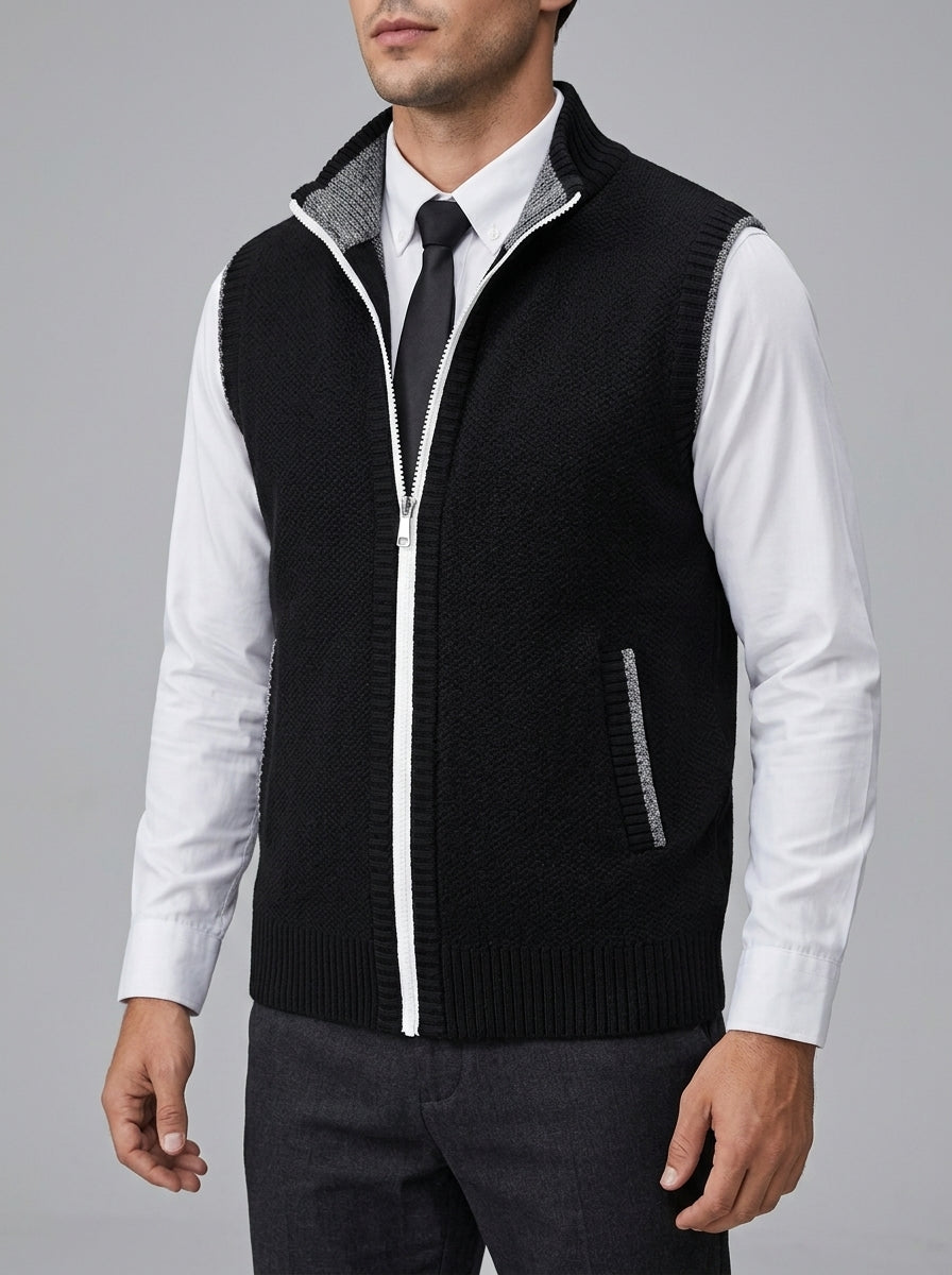 Knit Vest Men Wool Zip Pockets