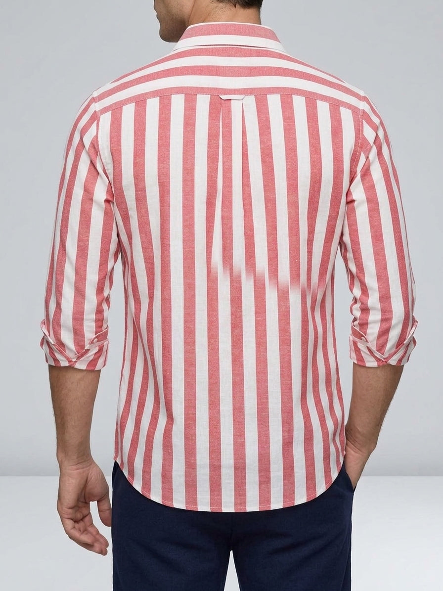 Cotton Blend Striped Long Sleeve Shirt Men Casual