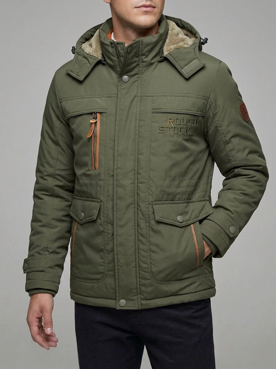 Fleece-Lined Parka Men Wool Outdoor Winter Jacket