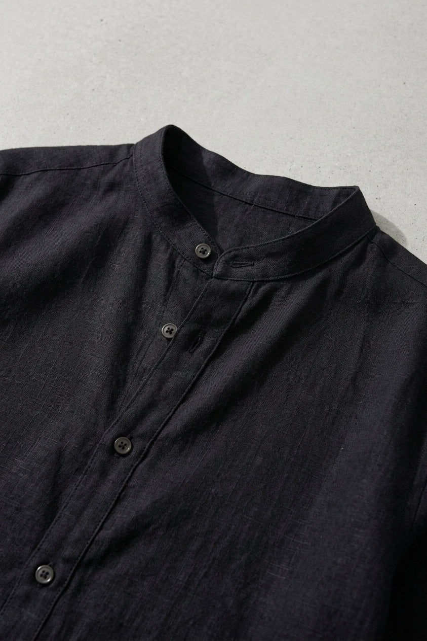 Linen Two Piece Set Men Collarless Shirt Trousers