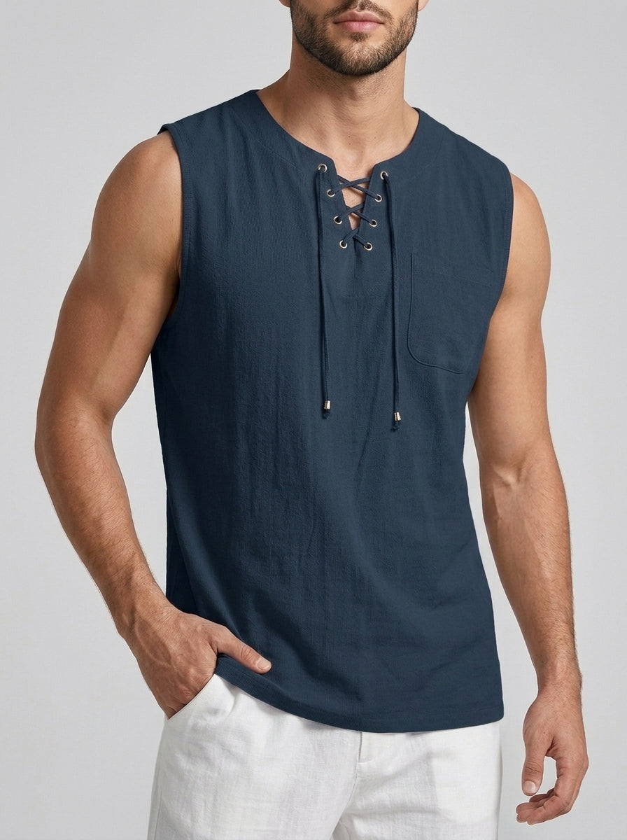 Knit Tank Top Lace Up Men
