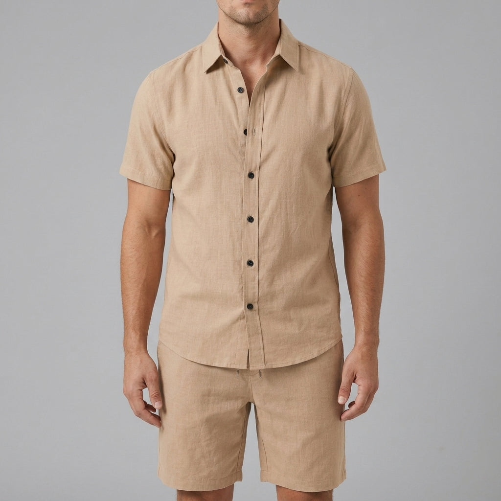 Linen Shirt & Shorts Set Men Summer