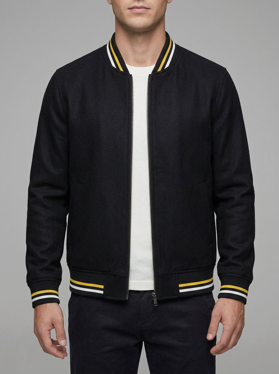 Lightweight Bomber Jacket Stripe Detail – Wool