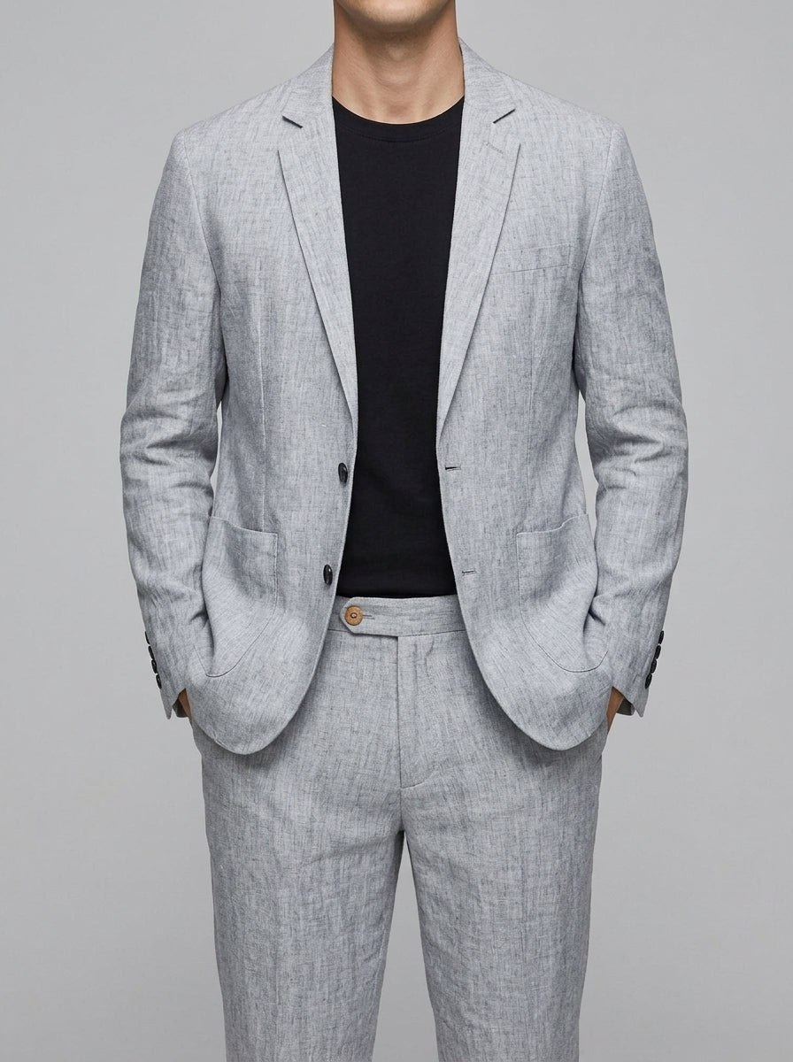 Classic 2-Piece Suit Men Relaxed Fit Notch Lapel Patch Pockets
