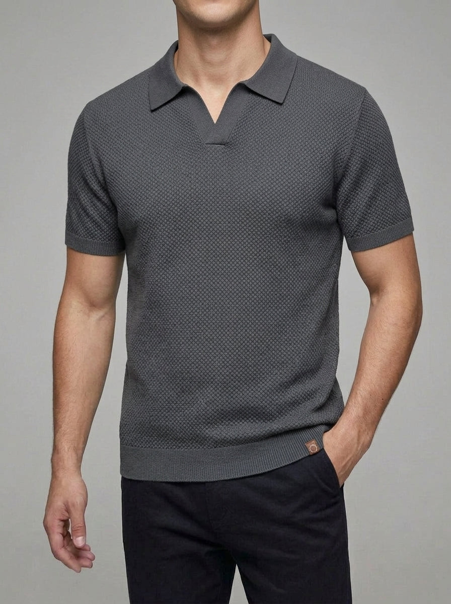 Knit Polo Shirt Wool Button Neck Men