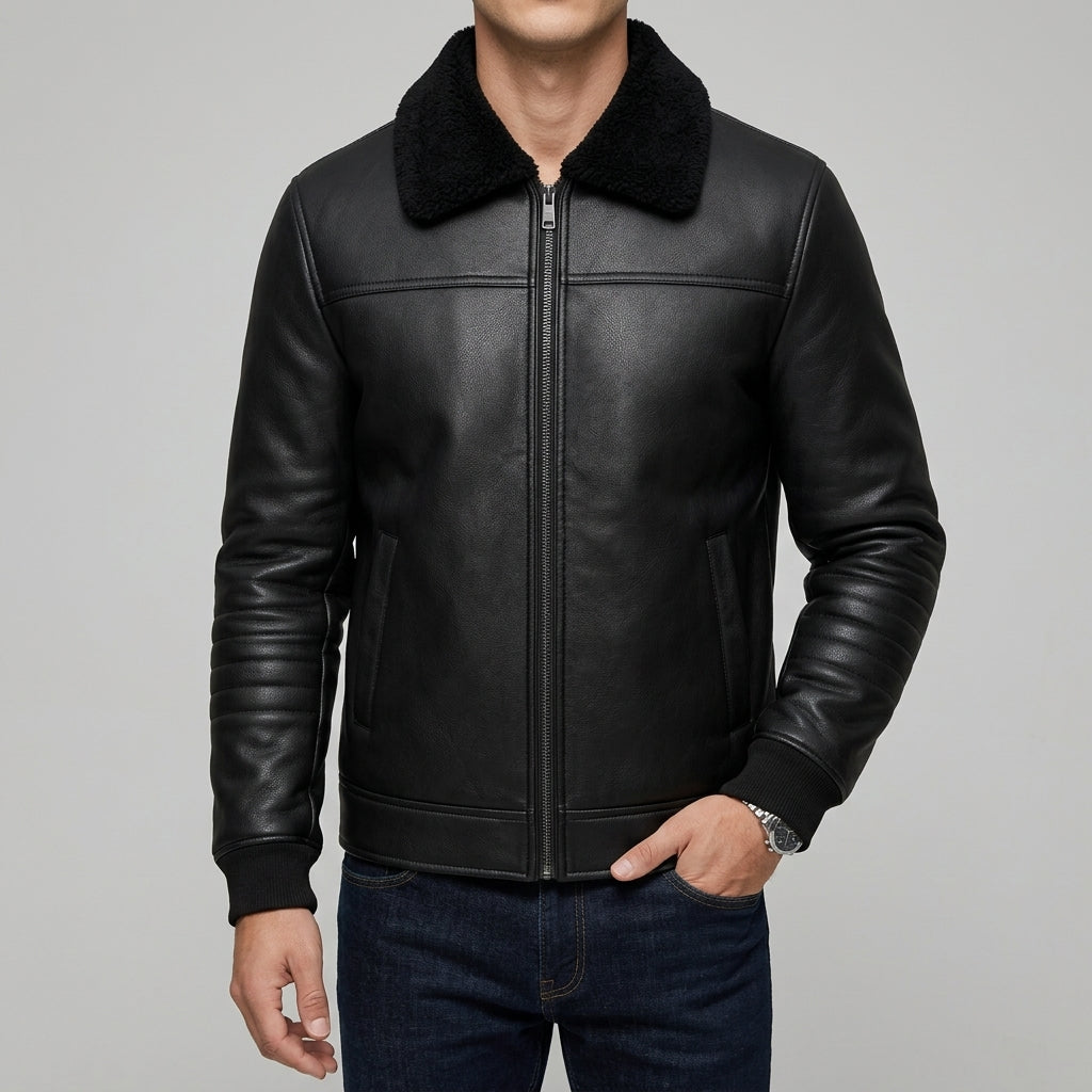 Men's Wool Zip Coat Slim Fit Fur Collar