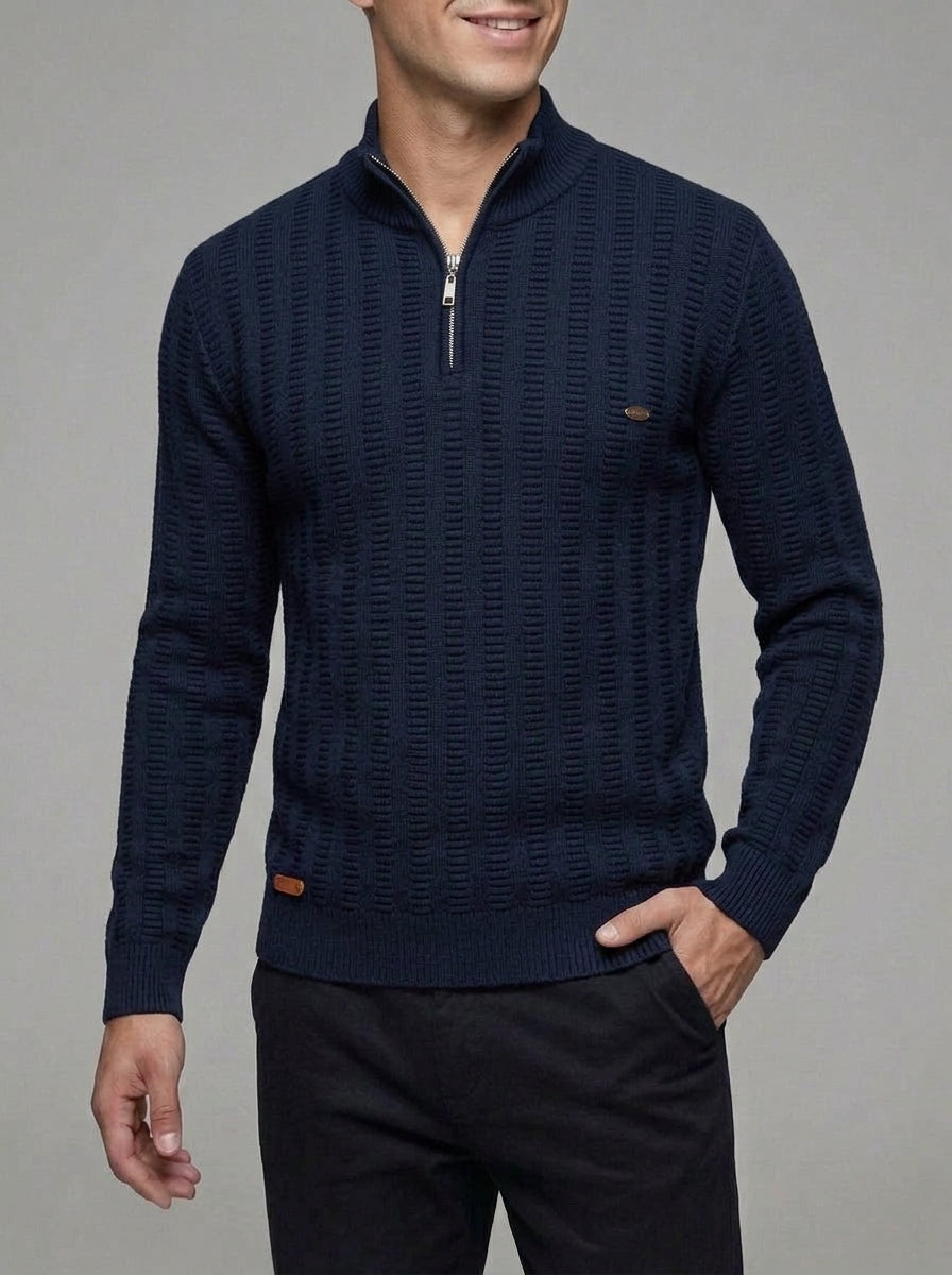 Ribbed Quarter Zip Sweater Men – Textured Wool