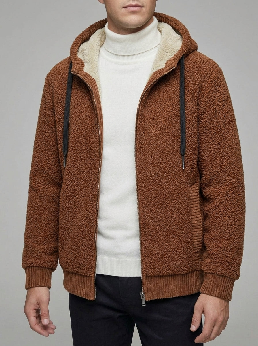 Fleece Zip Hoodie Men Lined Hood
