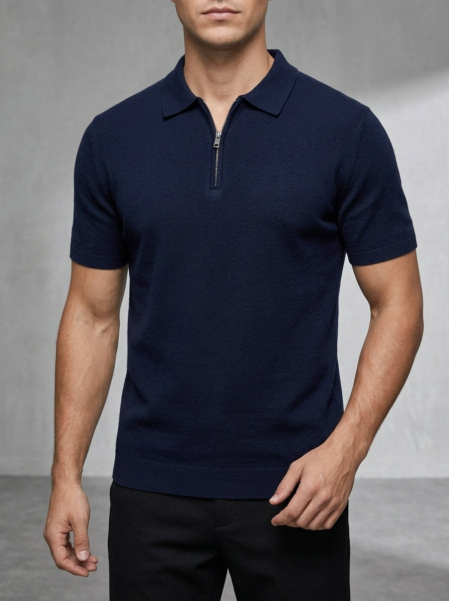 Wool Polo Shirt Men Zippered