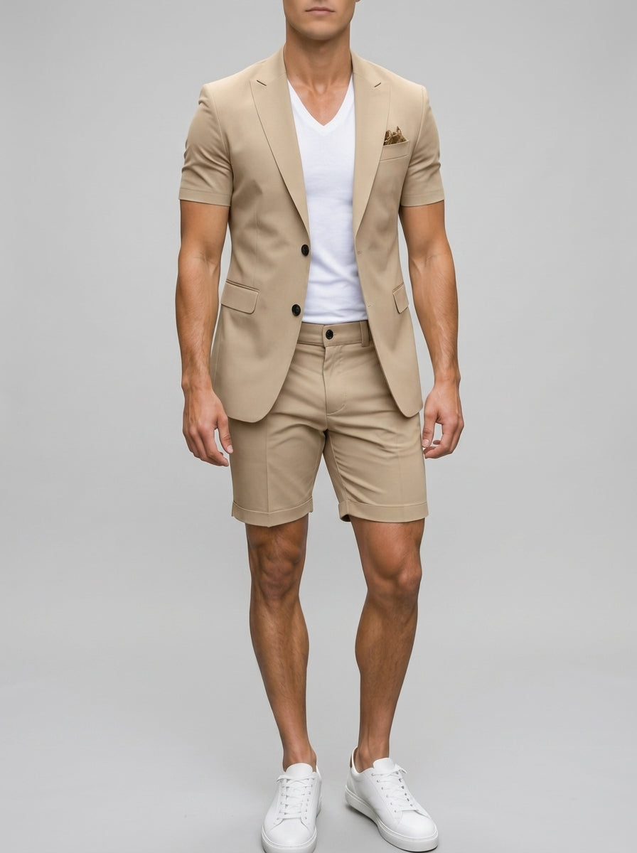 Short Sleeve Blazer Shorts Set Men