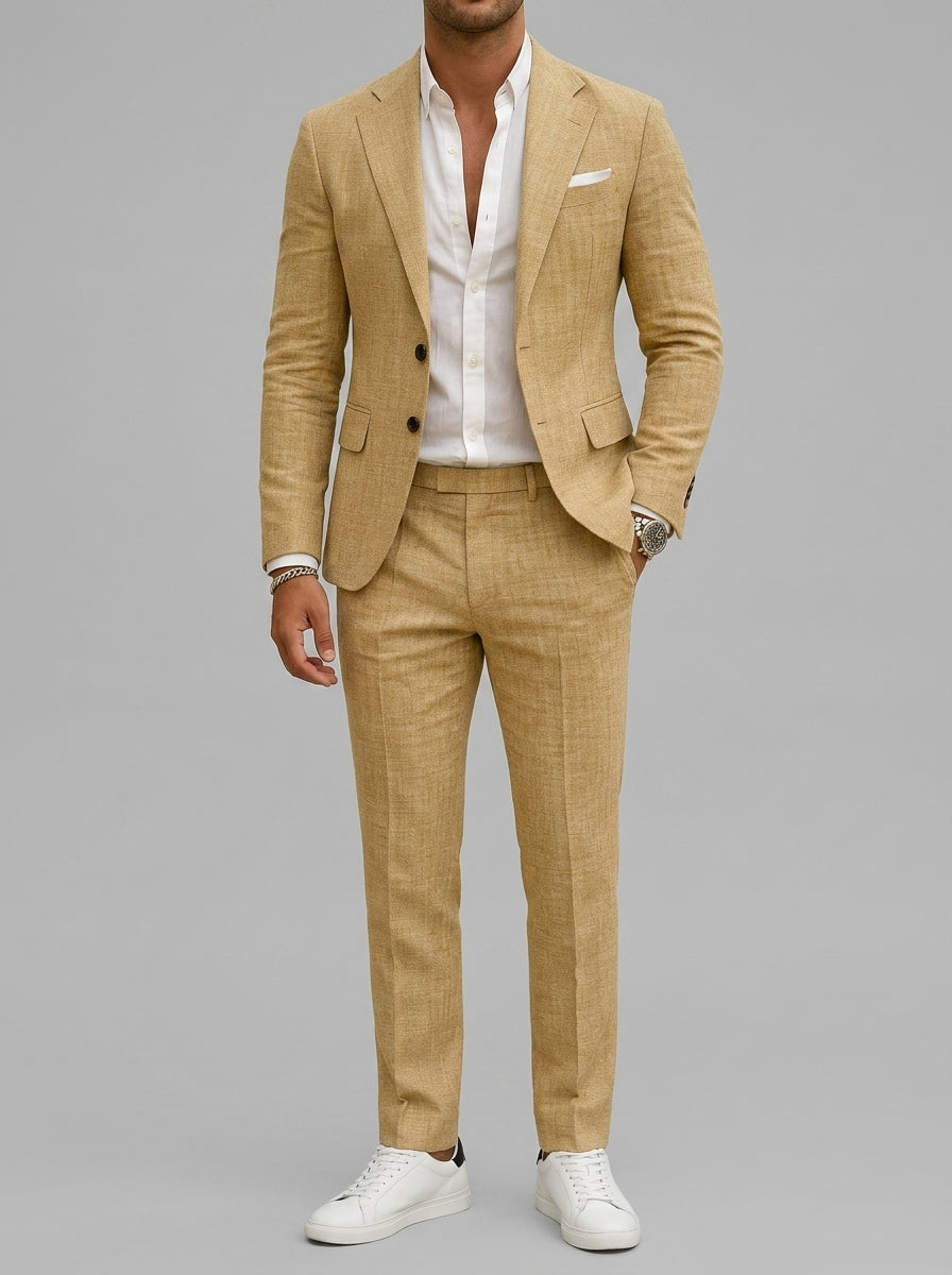 Slim-Fit 3-Piece Suit Notch Lapel Men Wool