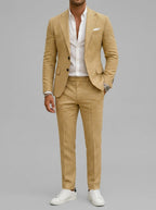 Slim-Fit 3-Piece Suit Notch Lapel Men Wool