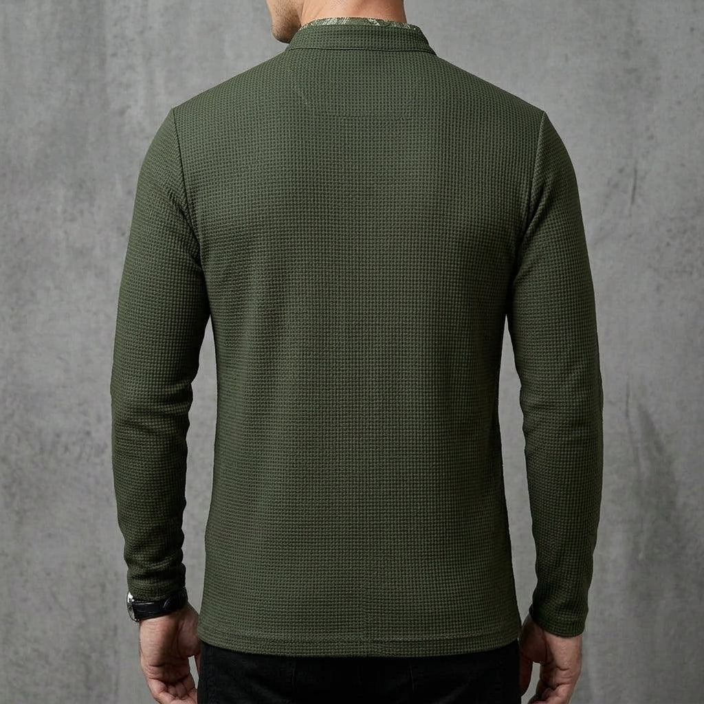 Men's Long Sleeve Polo Shirt – Cotton Contrast Collar