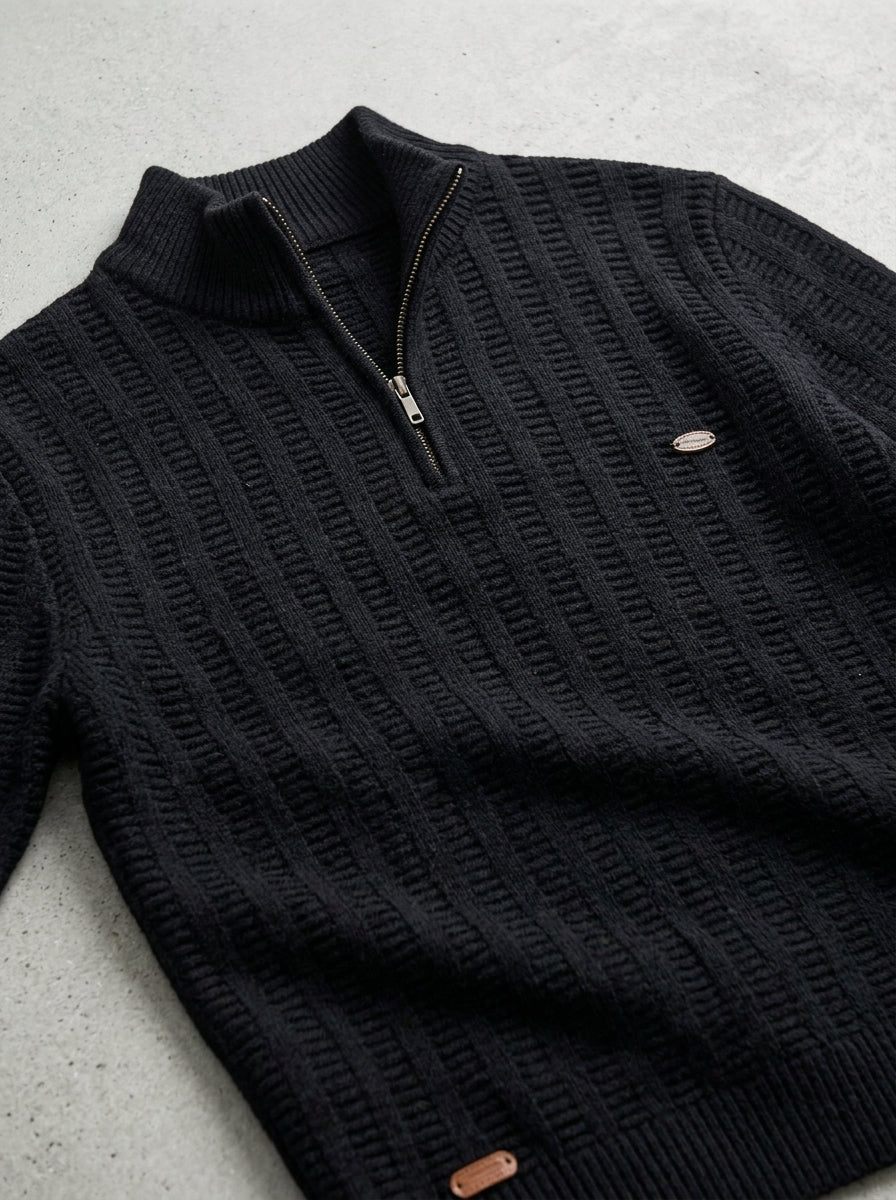 Ribbed Quarter Zip Sweater Men – Textured Wool