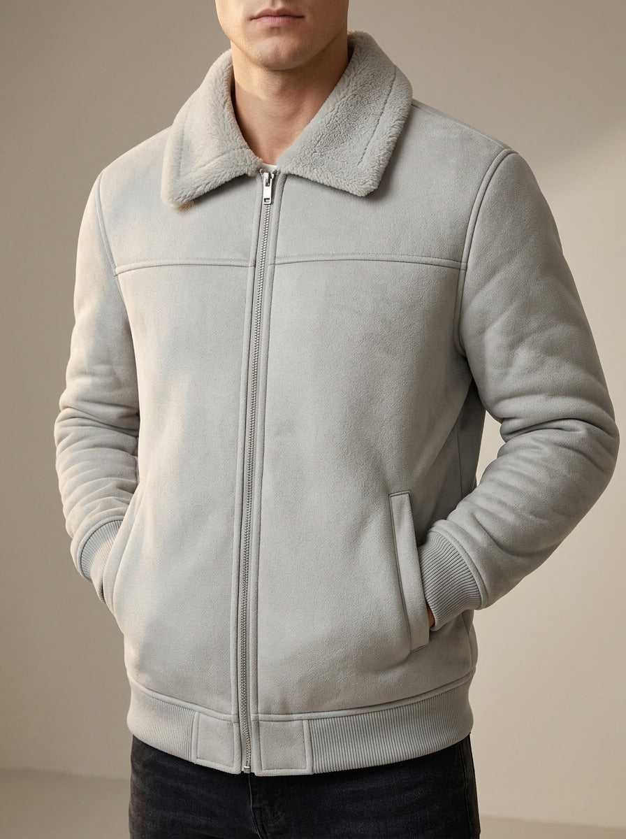 Men's Wool Zip Coat Slim Fit Fur Collar