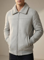 Men's Wool Zip Coat Slim Fit Fur Collar