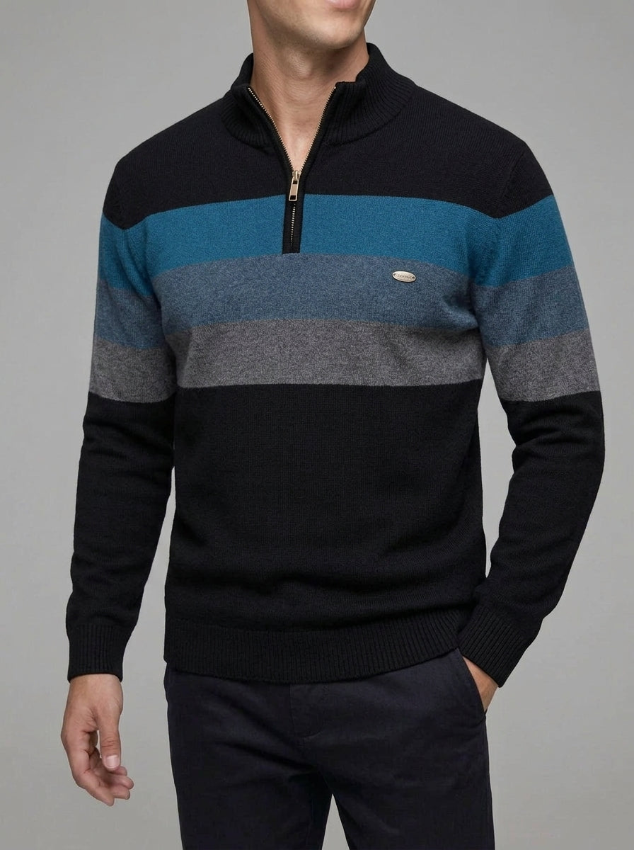 Wool Striped Quarter Zip Sweater Men